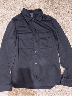 H&M Black Lightweight Shirt Jacket with Chest Flap Pockets